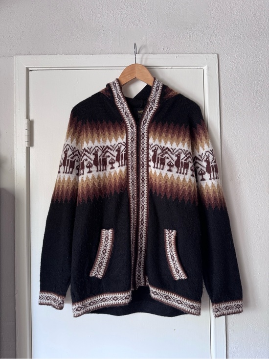 Kactus Other - Men's AlpacaWool Zip-Up Hooded Sweater Jacket in Black & Brown